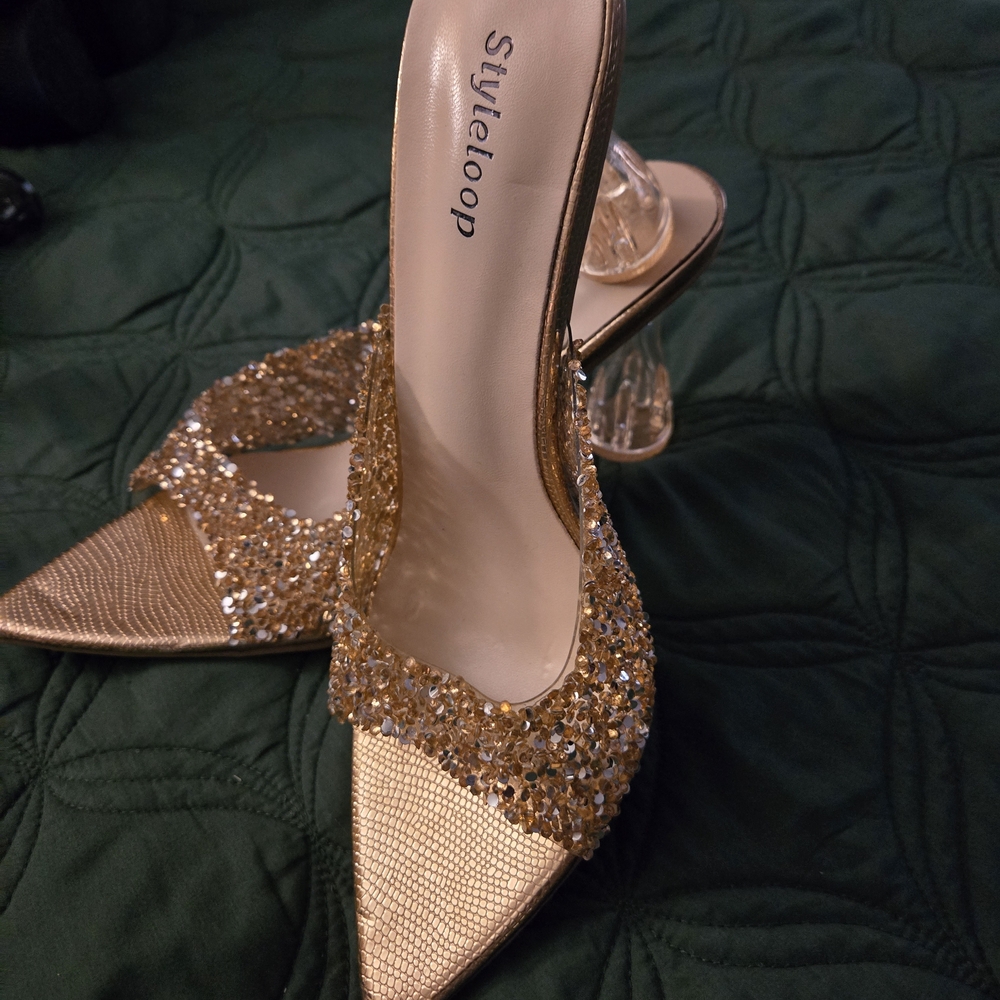 Gold Embellished Women's Heels